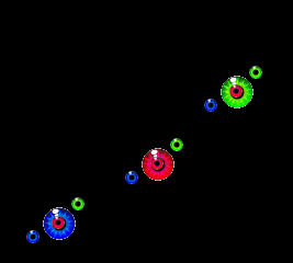 A fractal of three juggled eyes, in front of each of which three more eyes are juggled
