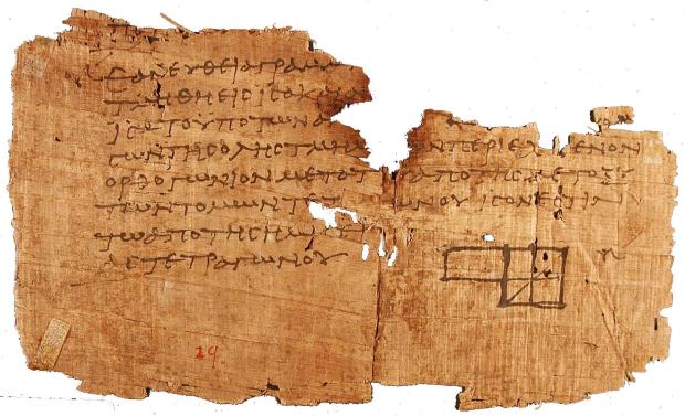 An ancient fragment of Euclid's Elements (Book II, 5) (c. 100 A.D.)
